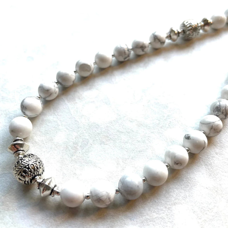 Long Howlite & Silver Necklace